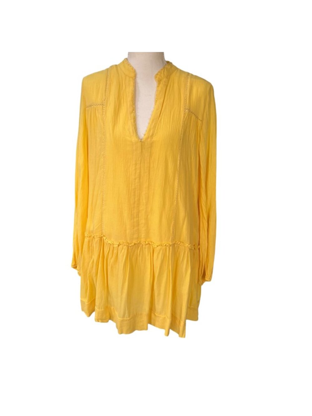 Pomander Place Yellow Long Sleeve Cotton Tunic Dress With Ruffle Hem Size M